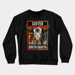 Custer South Dakota Native American Bison Skull Crewneck Sweatshirt